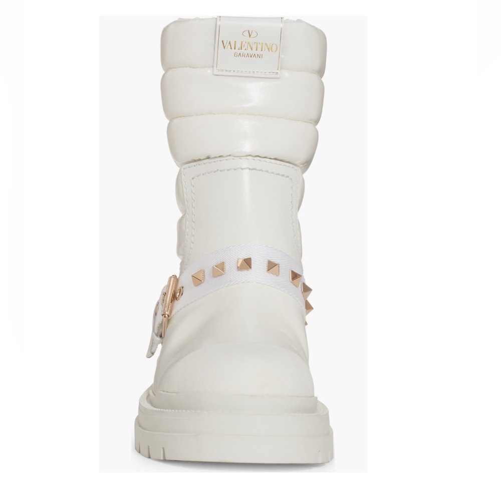 VALENTINO GARAVANI Rockstud Leather Biker Snow Winter Boots White Size 40, NEW - Picture 5 of 17